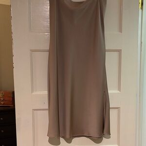 Bluivy Taupe Maxi Slip Skirt with Silk Satin